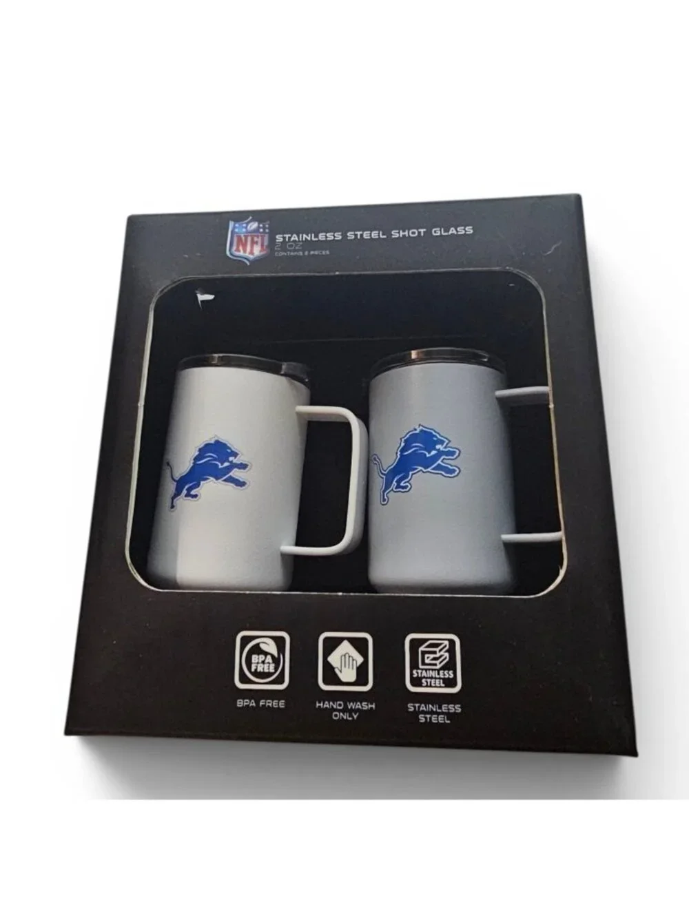 Detroit Lions 2Pack Shot Glass Steins Stainless Steel Metal Straw Vac Seal NFL